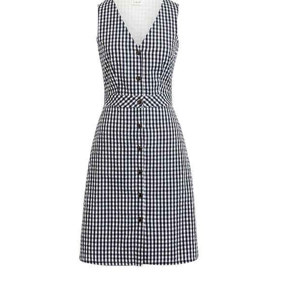 J.Crew Navy & White V-Neck Button-Front Dress in Gingham Plaid Size 10 - Picture 2 of 6